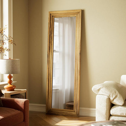 XRAMFY Full Length Mirror 65" x 22", Large Floor Mirror with Solid Wood Frame, Rectangular Style, Freestanding Wall Mounted or Leaning for Bedroom Living Room Entryway, Brown