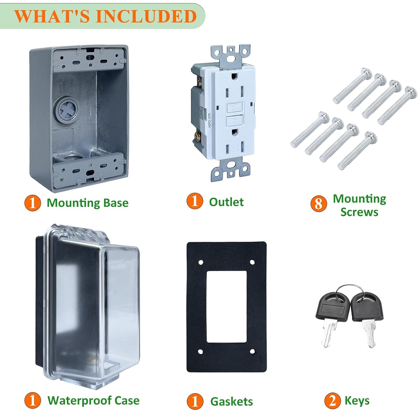 Outdoor GFCI Outlet with in Use Cover and Waterproof Lockable Box Kit,1 Gang, 15 Amp TRWR Self-Test GFI Receptacle,Electrical Baby Proof Self-Lock Covers,1 Pack