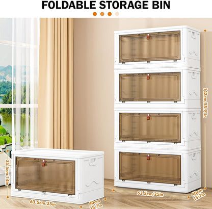 YFXCVSL 4 Tier Plastic Storage Bins with Lid 23QT, Stackable Storage Containers with Wheels, Folding Storage Boxes, Stackable Storage Bins, Organizers and Storage for Living Room,Office,Dorm