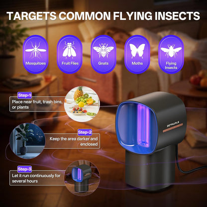 Fruit Fly Traps for Indoors, Gnat and Insects Catcher for House with UV Light, Heat Lure, Fan Suction, Ideal for Kitchen, Patio, Plant Pots, Bedroom, 5 Sticky Pads Included, USB-C Powered