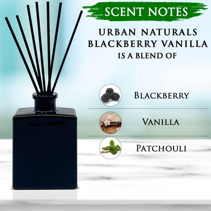Urban Naturals Smoked Vanilla Reed Diffuser Set with Vanilla Bean, Sandalwood & Leather – 5 Ounce Sleek Black Rectangular Refillable Glass Bottle – Made in the USA