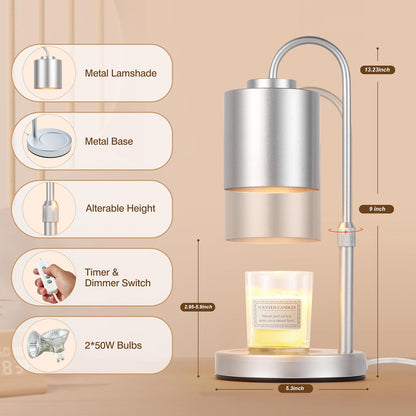 CASTLELIFE Dimmable Candle Warmer Lamp with Timer, Height Adjustable Candle Warmer for Jar Candles, Electric Wax Melt Warmer for Home Decor House Warming Gifts, Birthday Gifts for Women, Black Clear