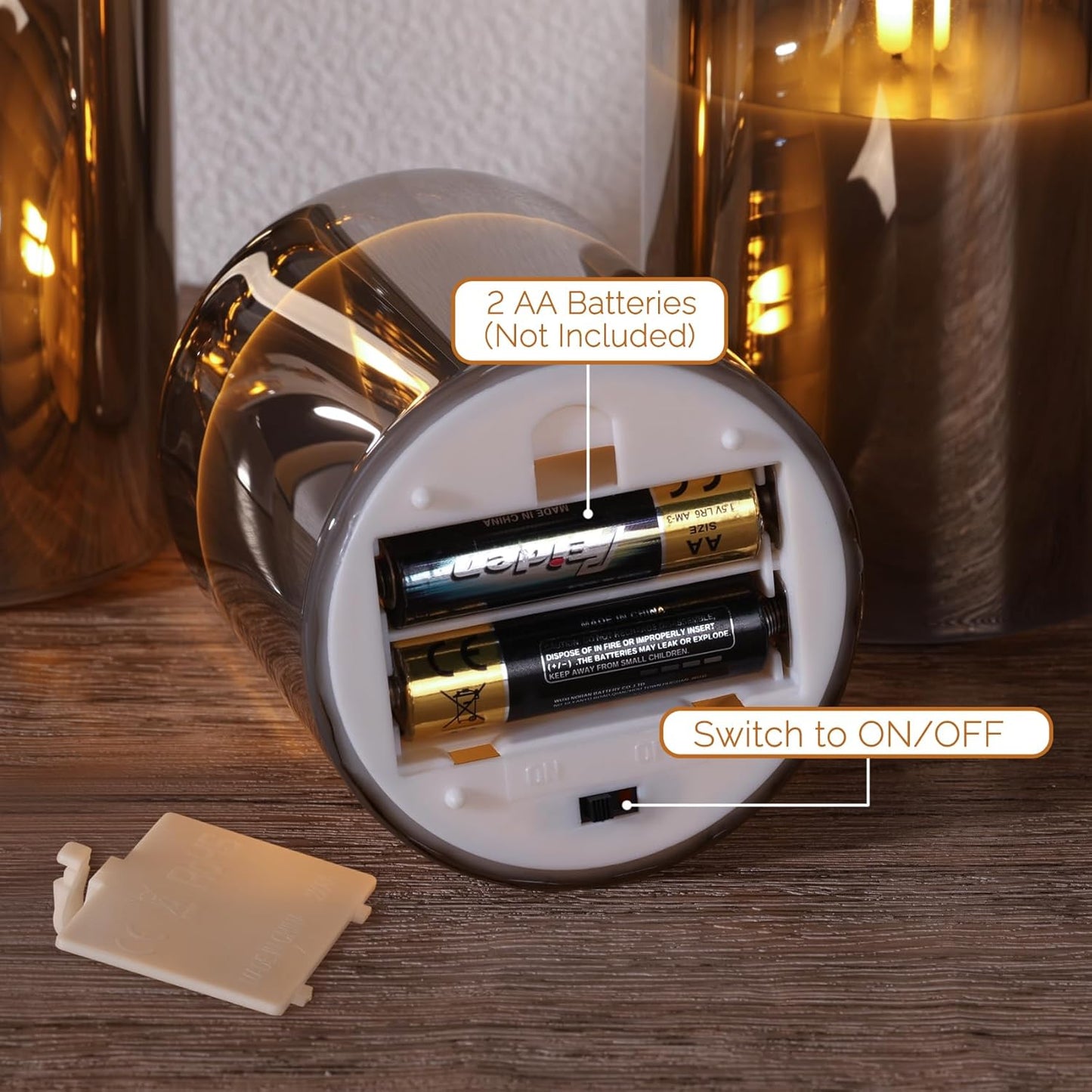 Grey Glass Flameless Pillar Candles with Remote, Flickering Battery LED Candles Table Decor Gift Set of 3