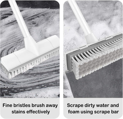 BOOMJOY Floor Scrub Brush with 57" Long Handle, 12" Wide Head, 2 in 1 Scrape and Brush, Stiff Bristle for Cleaning Bathroom, Patio, Kitchen, Tile, Wall and Deck