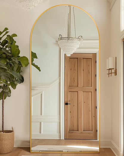 Full Length Mirror with Stand, 71"x28" Arched Full Body Large Stand Up Aluminum Frame Floor Standing Mirror, Freestanding Hanging Leaning Mounted for Bedroom Living Room Entryway Gold