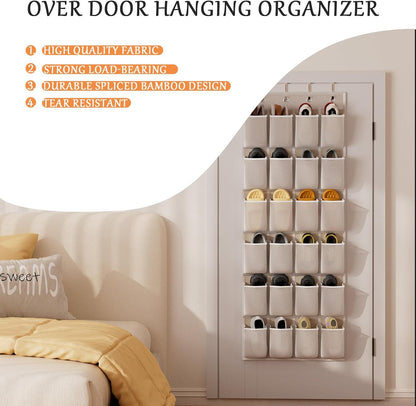 homyfort Over the Door Shoe Organizer, Hanging Shoe Rack Storage Holder with 24 Large Pockets for Closet Door, Men Women Kids Shoes, Cruise (Black)
