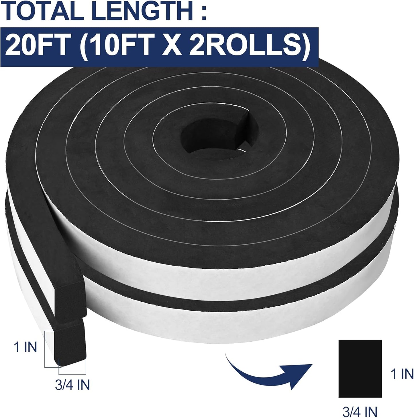66Ft Foam Tapes Self Adhesive Foam Seal Strips 1/2In x 1/8In x 33.1Ft Each Roll Weatherstrips High Resilience Weather Stripping Door Seals for Door Soundproofing, Window Insulation (2R, White)