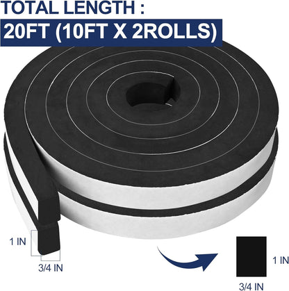 66Ft Foam Tapes Self Adhesive Foam Seal Strips 1/2In x 1/8In x 33.1Ft Each Roll Weatherstrips High Resilience Weather Stripping Door Seals for Door Soundproofing, Window Insulation (2R, White)
