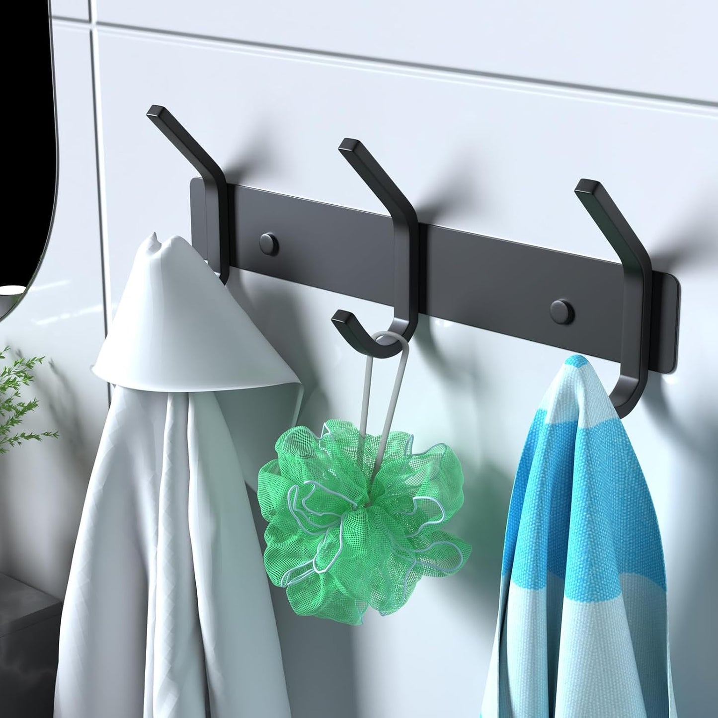 VAEHOLD Black Hat and Coat Wall Mount Rack - 3 Hooks for Robes, Bags, Keys, and Towels - Bathroom Towel Hanger Organizer (1 Pack)