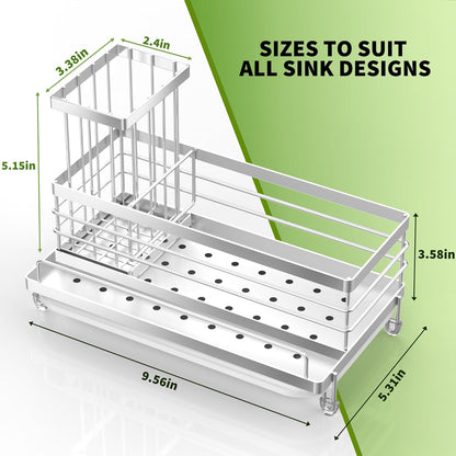 Cisily Large Capacity Kitchen Sink Caddy Organizer, Rustproof Non-Slip Sponge Holder With Dish Brush Holder Organizer, Kitchen Organization and Storage, Essentials Accessories for Countertop