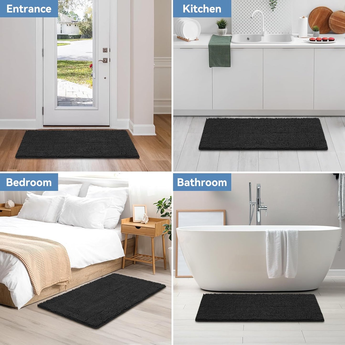 Bcoimo Bathroom Rugs 24x17, Bath Mats for Bathroom Non Slip with Rubber Backing,High Absorbent Microfiber Bath Rugs Quick Drying, Machine Washable, Durable Decor