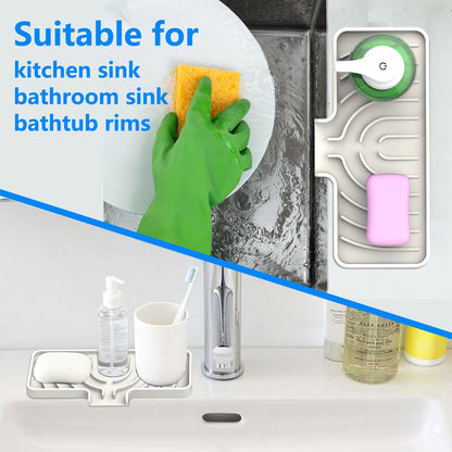 Sponge Holder for Kitchen Sink, Dish Sponge Holder & Soap Tray with Drain, Bathroom Sink Sponge Drying Rack & Perfect Organizer for Dispenser,Bottle,Cup on Sinks or Counter(8"x 4"Gray)