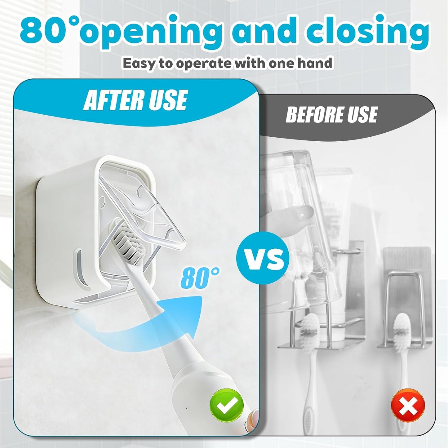 Bathroom Toothbrush Holder 2-Pack, Wall-Mounted with Cover, Single Toothbrush Storage Organizer, Suitable for Home and Travel (Gray)