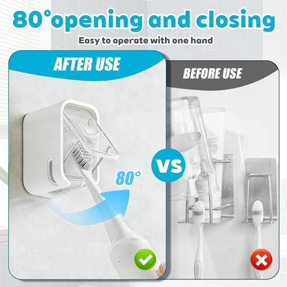 Bathroom Toothbrush Holder 2-Pack, Wall-Mounted with Cover, Single Toothbrush Storage Organizer, Suitable for Home and Travel (Gray)