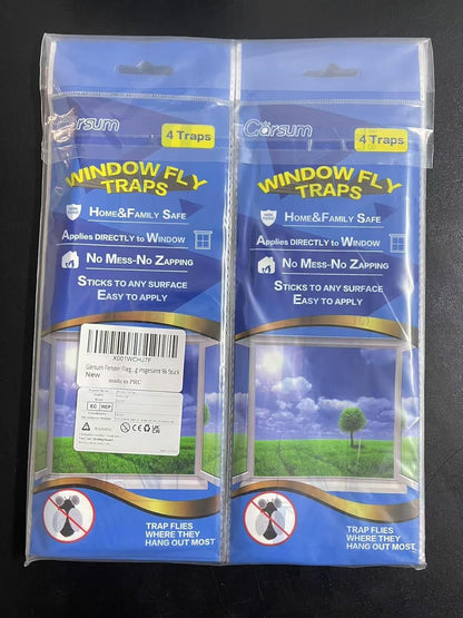 Garsum Window Fly Traps Indoor, Fly Paper Bug Sticky Strips, House Fly Killer Window Decal Non-Toxic，12 Pack