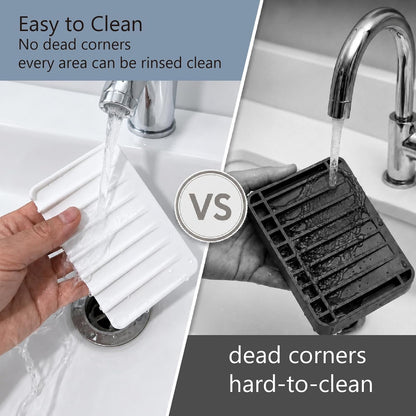 Bathway Silicone Soap Dishes for Shower, Self-Draining Bar Soap Holder Non-Slip Sink Organizer Tray for Sink, Bathroom & Kitchen, Keeps Bar Soap Dry& Dishwasher Safe, Black & Black (2 Pack)