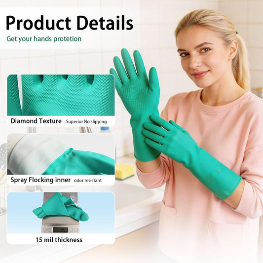15 Mil Chemical Resistant Nitrile Gloves, Latex free Durable Cleaning Gloves, Resist Acid, Alkali, Solvent and Oil