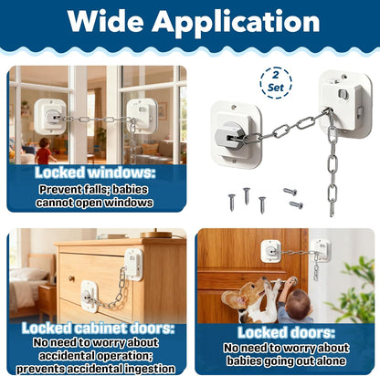 Child Proof Door Locks, No-Drill Adjustable Baby Safety Locks with 3M Strong Adhesive, Ideal for Refrigerators, Cabinets, Drawers & Toilets
