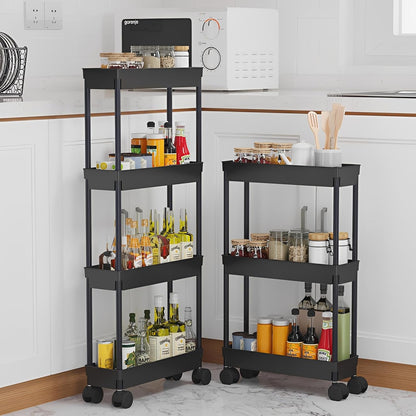 Sooyee 3 Tier Rolling Cart with Wheels, Slim Storage Cart, Under Desk Narrow Rolling Utility Cart Storage Organizer for Office Bathroom Kitchen Laundry Room Narrow Places, White, Plastic and Metal
