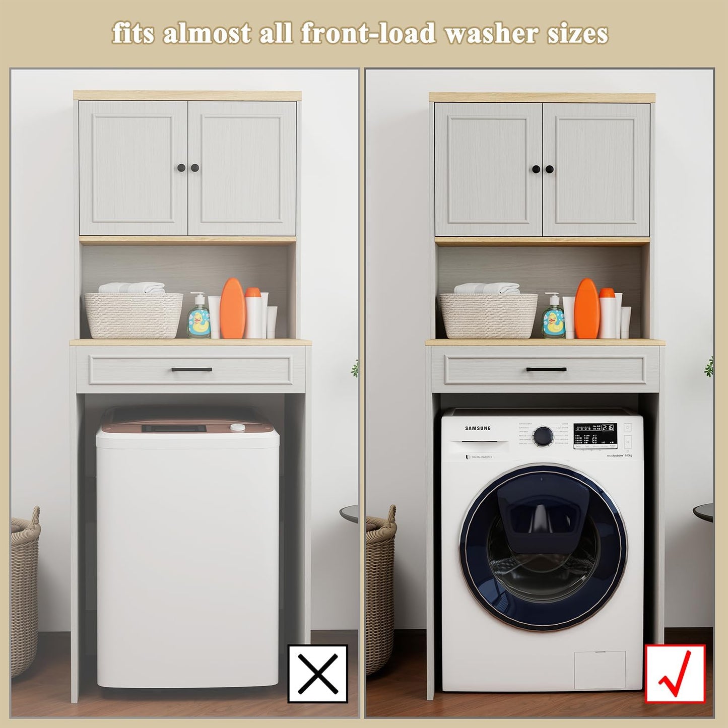 Locsear Washer Dryer Countertop with Shelf, Over The Washer or Dryer Storage Shelves Cabinet, Laundry Room Storage and Organization, Compact Washing Machines with a Width of Less Than 27 inches
