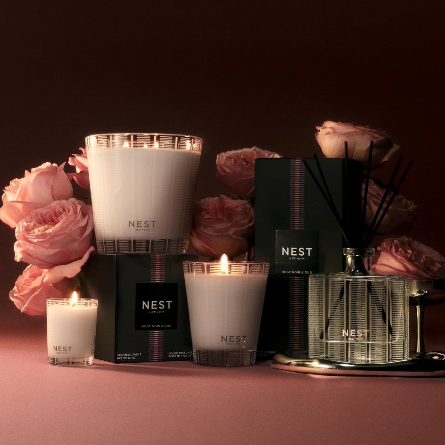 NEST New York Reed Diffuser, Moroccan Amber - 5.9 fl oz - Fragrance for Up to 90 Days - Reusable, Refillable Glass Holder - Includes 8 All-Natural Reed Sticks - Flame Free