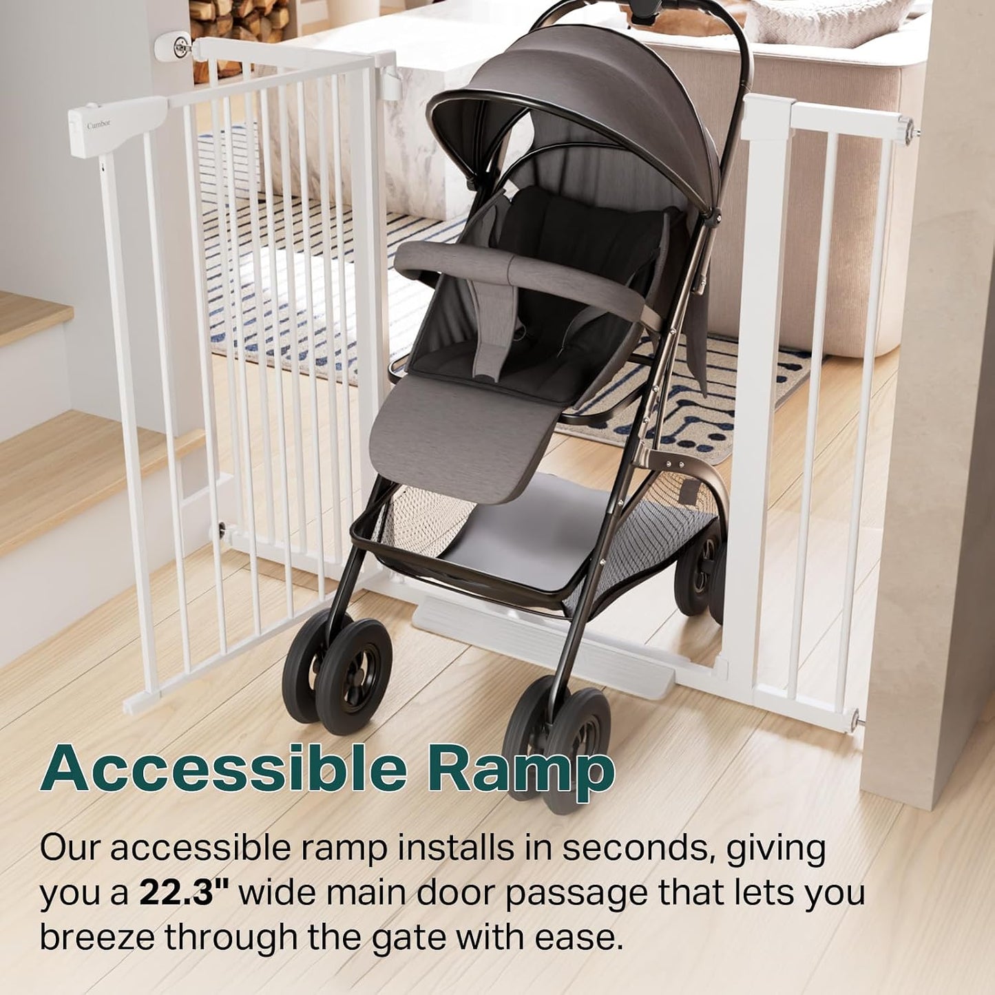 Cumbor 29.7-48" Baby Gate for Stairs, Mom's Choice Awards Winner-Dog Gate for Doorways, Auto Close Safety Pet Gate for Dogs Indoor, Easy Install Pressure Mounted Child Gate with Walk Thru Door, Brown