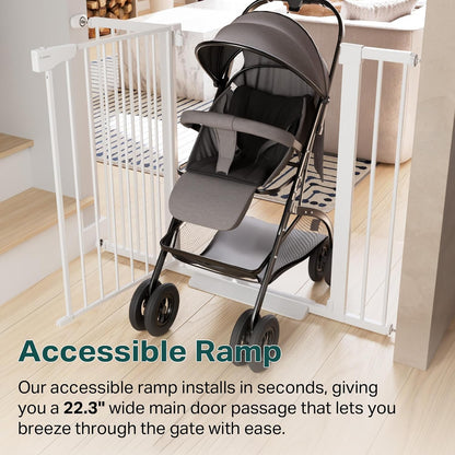 Cumbor 29.7-48" Baby Gate for Stairs, Mom's Choice Awards Winner-Dog Gate for Doorways, Auto Close Safety Pet Gate for Dogs Indoor, Easy Install Pressure Mounted Child Gate with Walk Thru Door, Brown