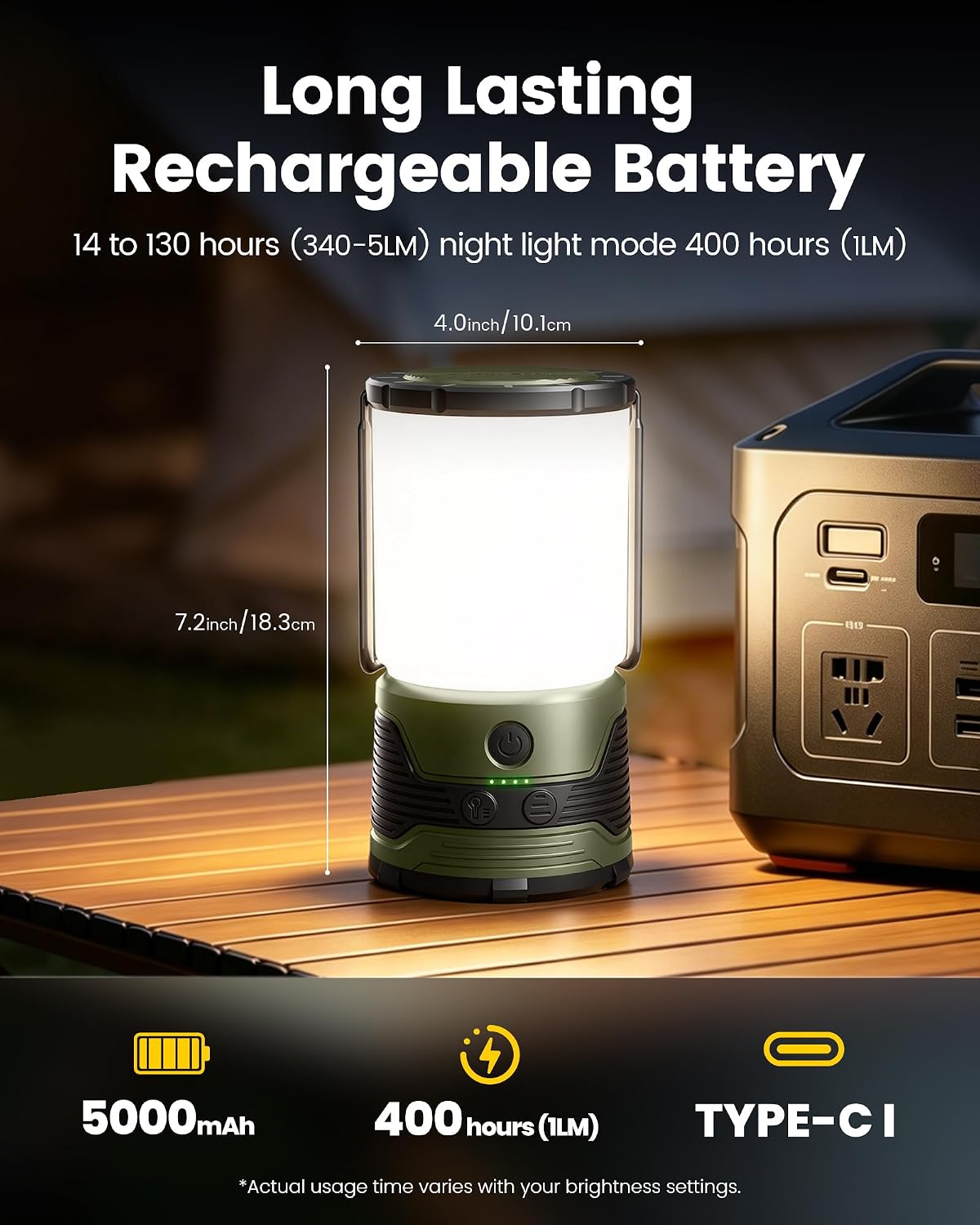 Glocusent 1200LM LED Camping Lantern Rechargeable, 7 Light Modes, 5000mAh Power Bank, IP45 Waterproof, Perfect Lantern Flashlight for Hurricane, Emergency, Power Outages, Home, USB C Cable Included