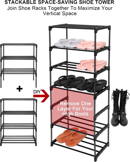 LNYZQUS Small Kids Shoe Rack, 4 Tier Pink Shoe Organizer Shoe Shelf for Closet,Stackable Narrow Shoe Stand Slim Zapateras Organizer,Cute Toddler Shoe Rack Floor for Women & Girls-Full Pink