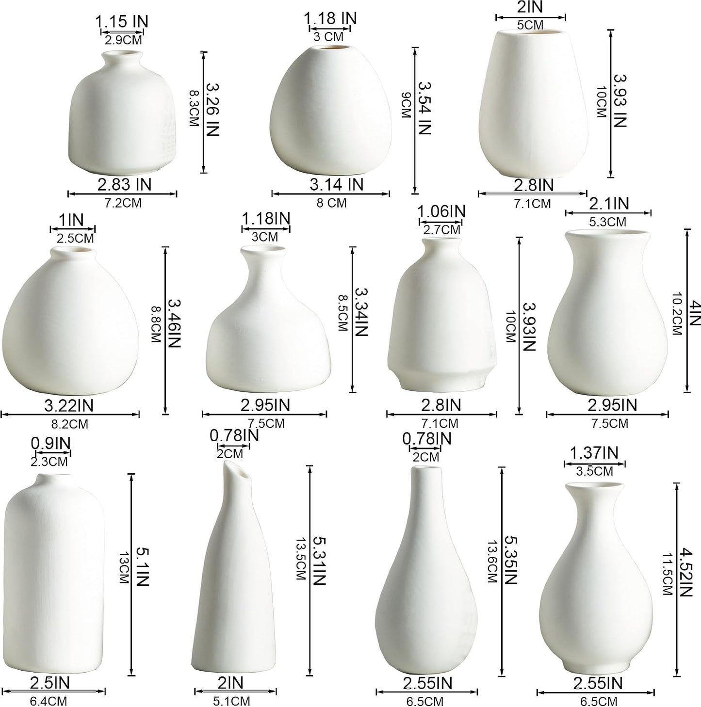 Tanvecle Small White Vases, Ceramic Bud Vase Set of 5, Mini Pottery Vases for Pampas Grass, Flowers, Decorative Vases for Home Modern Decor, Rustic Decor, Veses for Living Room Dining Table Shelves