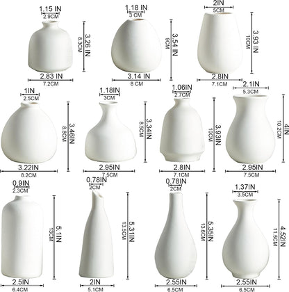 Tanvecle Small White Vases, Ceramic Bud Vase Set of 5, Mini Pottery Vases for Pampas Grass, Flowers, Decorative Vases for Home Modern Decor, Rustic Decor, Veses for Living Room Dining Table Shelves