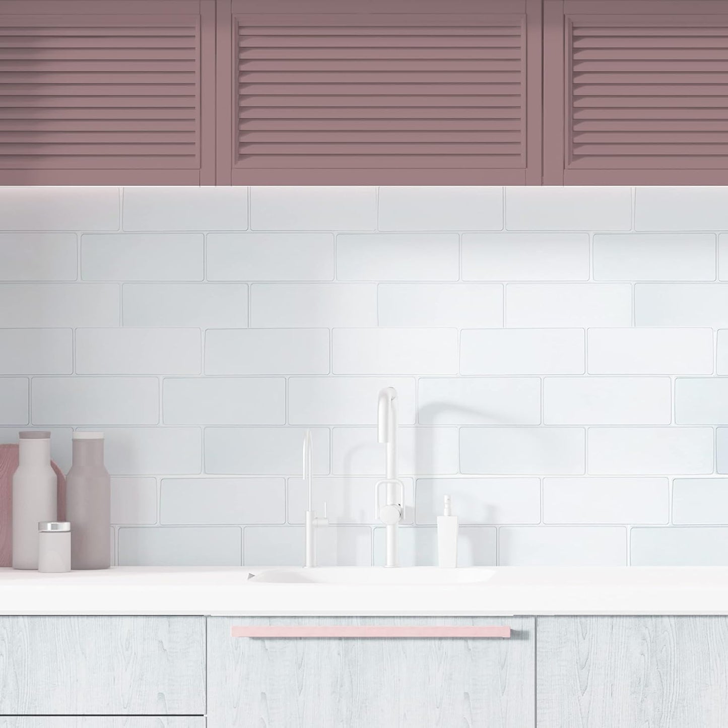 WALPLUS 20 Sheets Peel and Stick Kitchen Backsplash Tile Stickers Self Adhesive Stick on Subway Tile 12" x 6" Bathroom Splashback Water Heat Resistant 3D Wall Tiles Pure White Gray