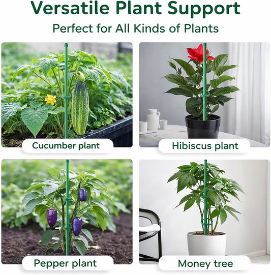 Plant Stakes 12 Inch, 12-Pack Stackable Plant Support Stakes with 12 Clips, Extendable Plant Holder Sticks for Tomato, Orchid, Monstera, Indoor Outdoor Plants (12)