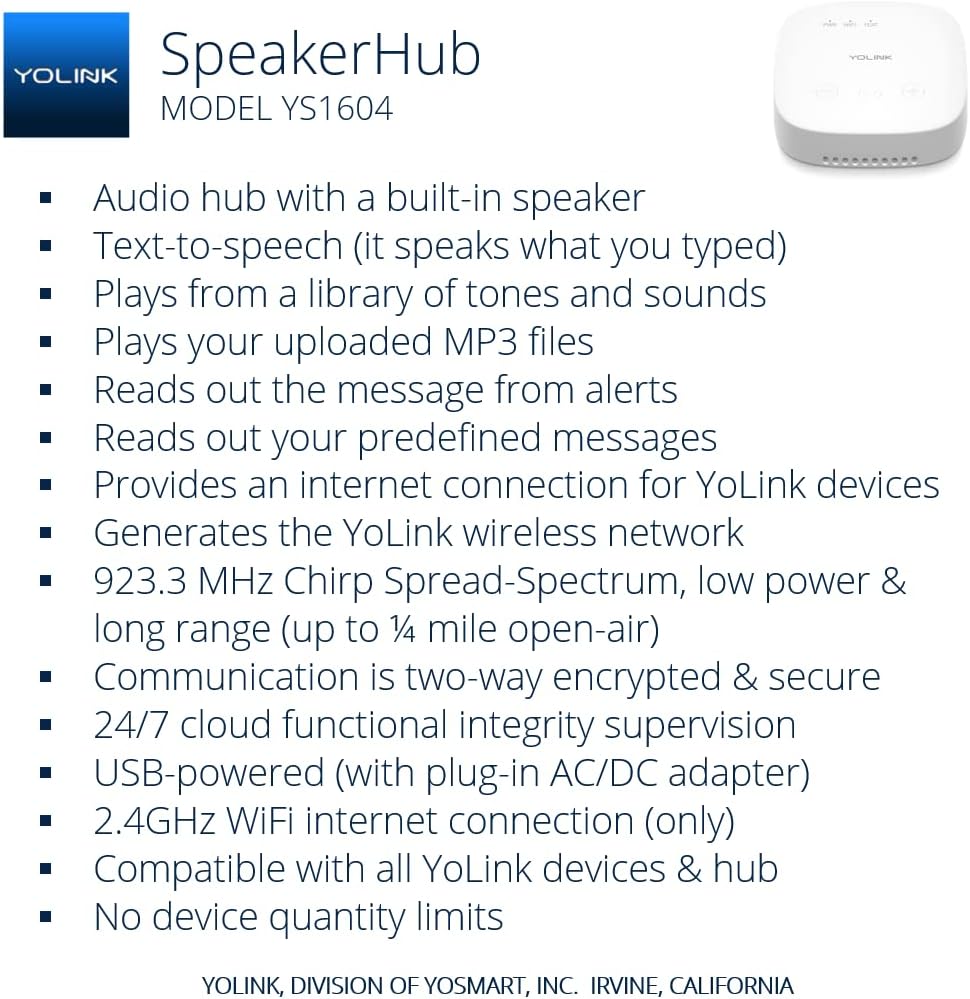 YoLink Smart Home Starter Kit: SpeakerHub & Water Leak Sensor 4 with 105dB Audio Alarm 2-Pack, SMS/Text, Email & Push Notifications, Freeze Warning, LoRa Up to 1/4 Mile Open-Air Range, w/Alexa, IFTTT