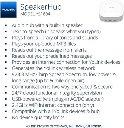 YoLink Smart Home Starter Kit: SpeakerHub & Water Leak Sensor 4 with 105dB Audio Alarm 2-Pack, SMS/Text, Email & Push Notifications, Freeze Warning, LoRa Up to 1/4 Mile Open-Air Range, w/Alexa, IFTTT