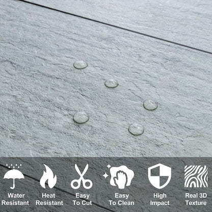 AULIGET 6" x 12" Black Slate Peel and Stick Backsplash Wall Tiles, PVC Faux Stone Stick on Tiles for Backsplash Kitchen, Bathroom, Laundry Room, Camper, Fireplace (Pack of 20)