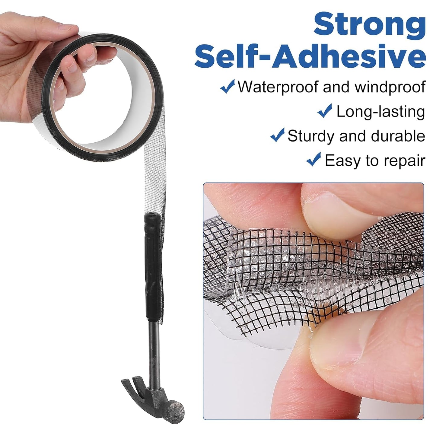 Window Screen Repair Tape 2 in x 16.4 FT- Strong Adhesive Screen Patches | for Covering Windows or Doors Pet Mesh Cage Tears Holes, Black