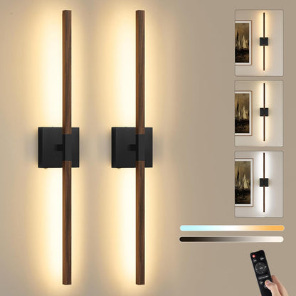 8000mAh Battery Operated Wall Sconce with Remote Control, 3000K-6000K Dimmable Black Wireless Rechargeable Wall Sconces Set of Two with Timer Function for Living Room, Bedroom, Stairwell, TV 24 Inch