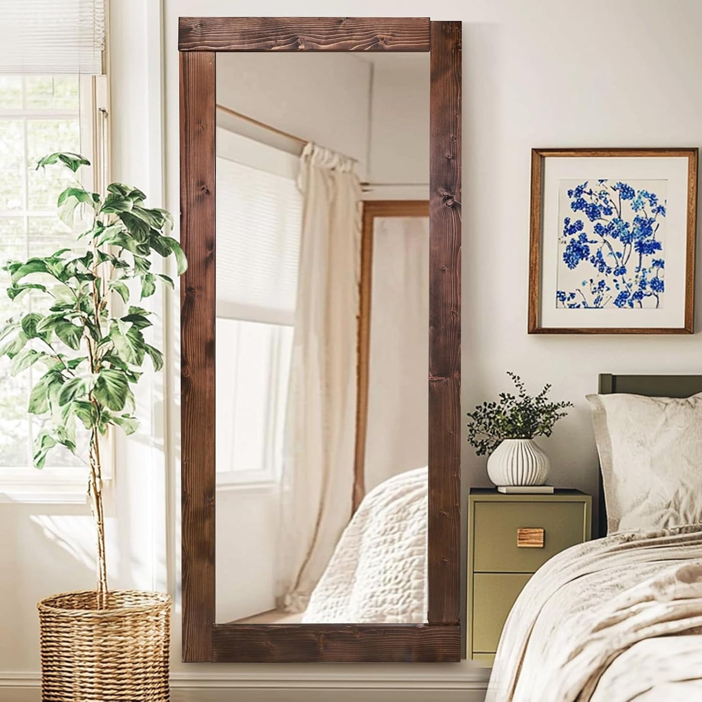 Solid Wood Full Length Mirror - 65"x22" Arched Floor Mirror, Free Standing & Wall Mounted - Elegant Design for Bedroom, Dressing Room, Hallway, Brown