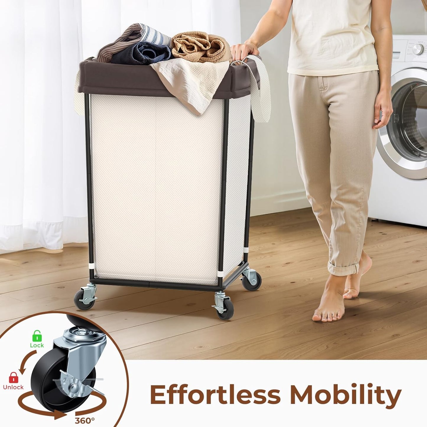 Mefirt 320L Laundry Hamper with Wheels, 3 Section Large Rolling Laundry Basket Bag with Wheels, Clothes Hamper Cart for Laundry, Bedroom, Bathroom and Dorm