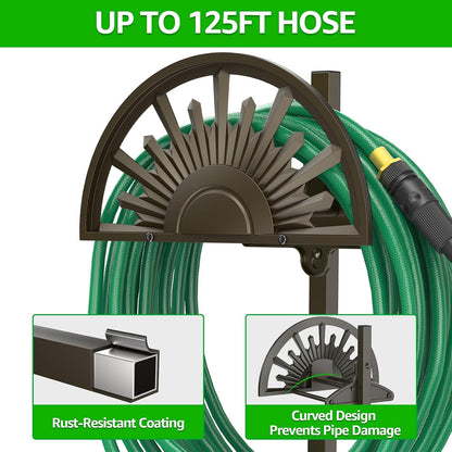 GOFORWILD Garden Hose Holder Holds 125-Feet of 5/8-Inch Hose Guage Steel | Decorative Hose Hanger Wall Mounted for Outside Yard Lawn Farm Heavy Duty Gift