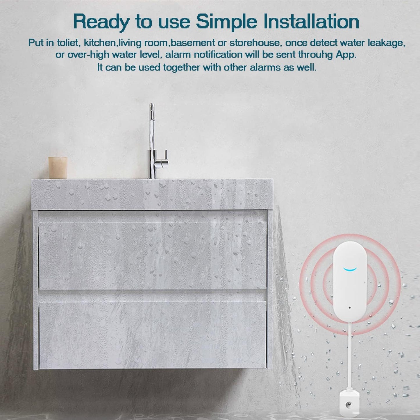 WiFi Water Sensor Leak Detector: Smart Water Leak Detector, TUYA Smart Water Leak Sensor, Wireless Water Level Sensor with App Alerts and Remote Monitor, Water Detectors & Alarms for Home,Basement