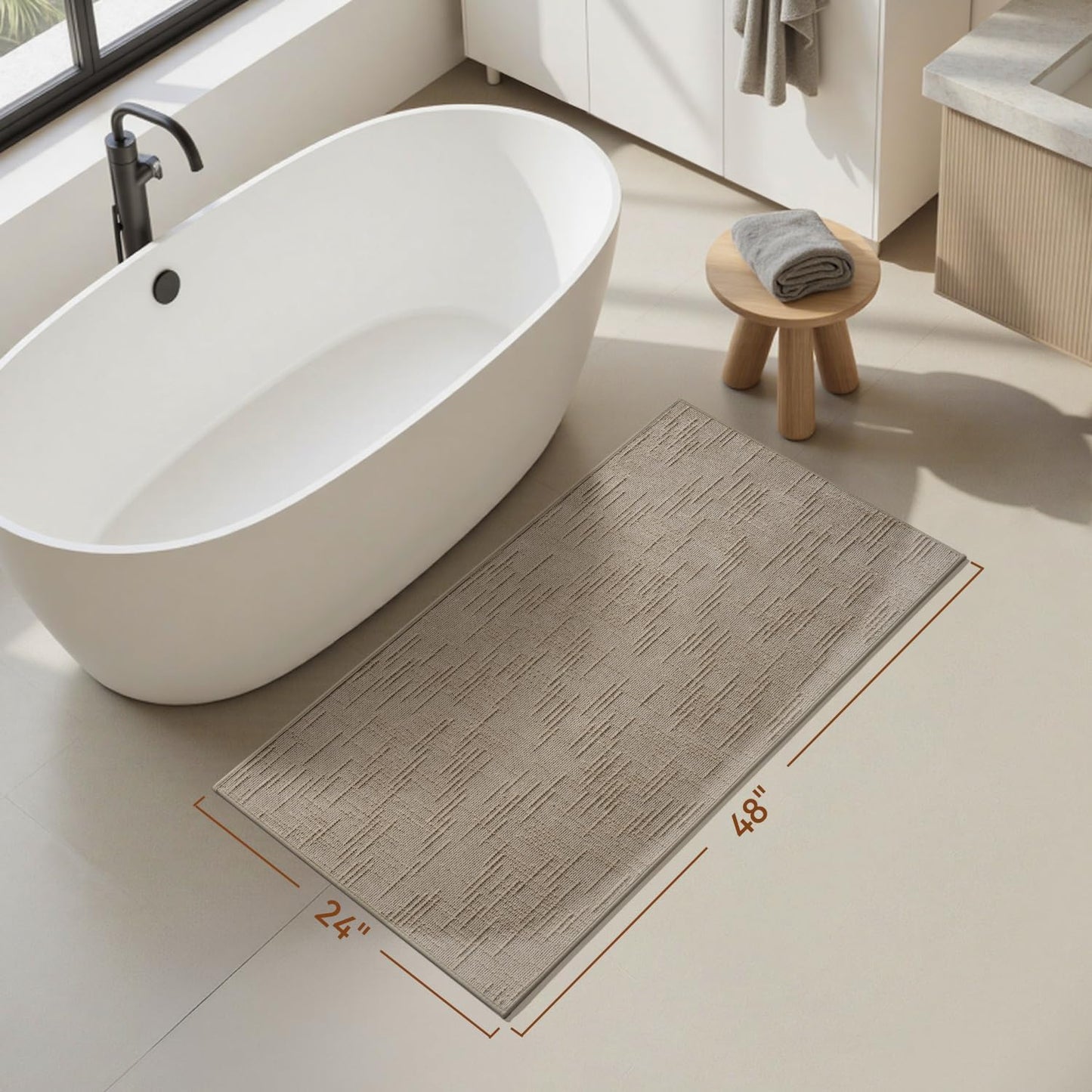 AMOAMI Bath Mat Non Slip Super Absorbent Quick Dry Bath Mats for Bathroom Floor Rubber Backing Washable Bathroom Rugs Modern Woven Jacquard Mat, Beside Tub Bath Rugs, 17" x 24", LightGrey