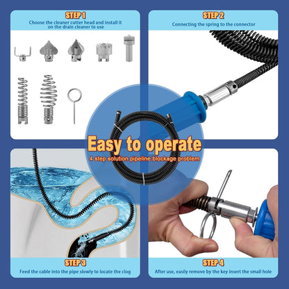 Drain Snake, Drain Auger with Drill Attachment, 16.4 Feet By 12 MM Plumbing Snake Auto Feed Flexible Hair Drain Clog Remover for Kitchen, Bathrom and Shower Sink