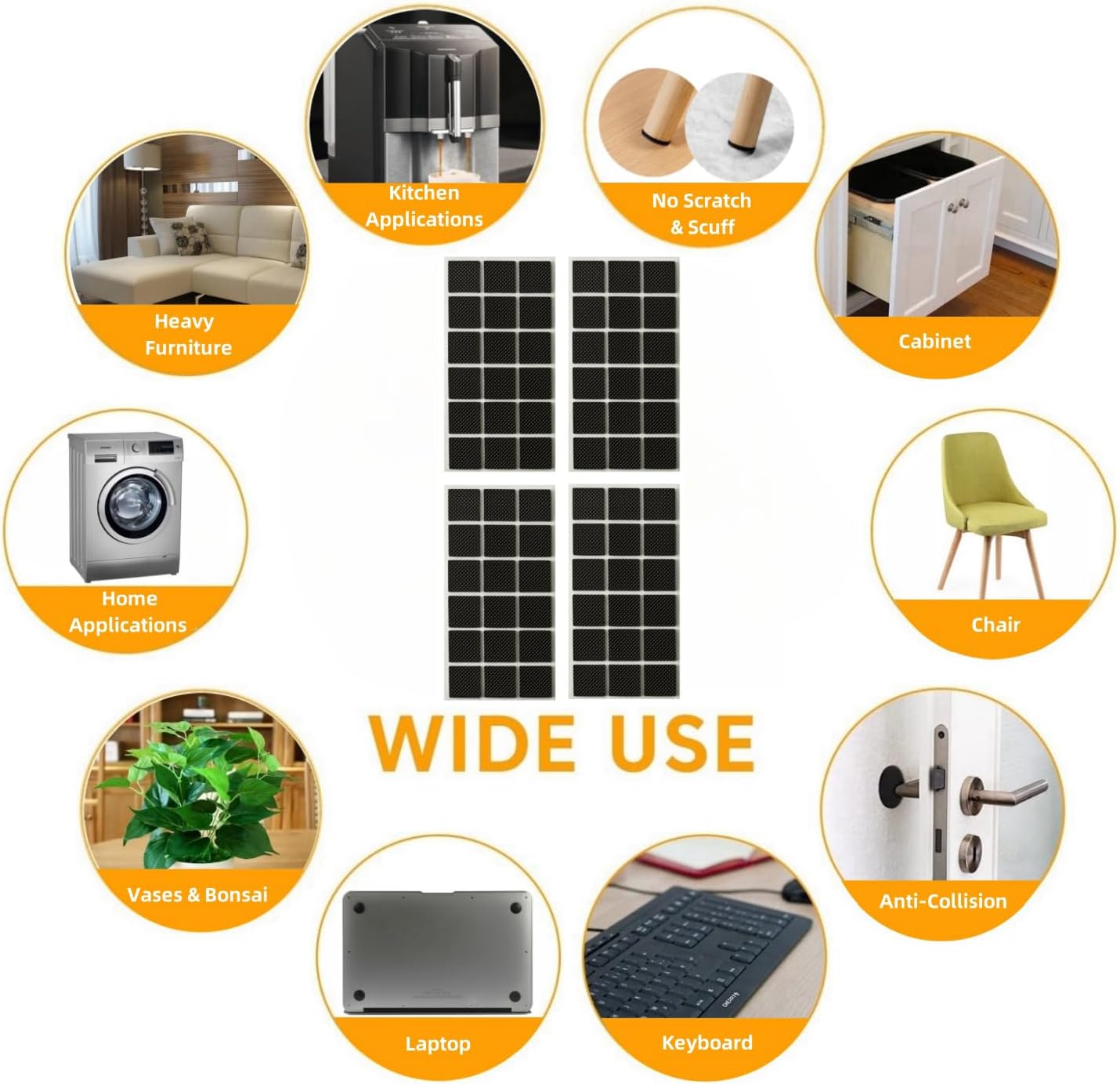 Non Slip Furniture Pads 1/2" x 3" Rubber Strips Self Adhesive Furniture Grippers Chair Leg Pads Rubber Chair Feet Anti Scratches Non Skid Furniture Pad Floor Protectors, 40 Pcs Rectangle
