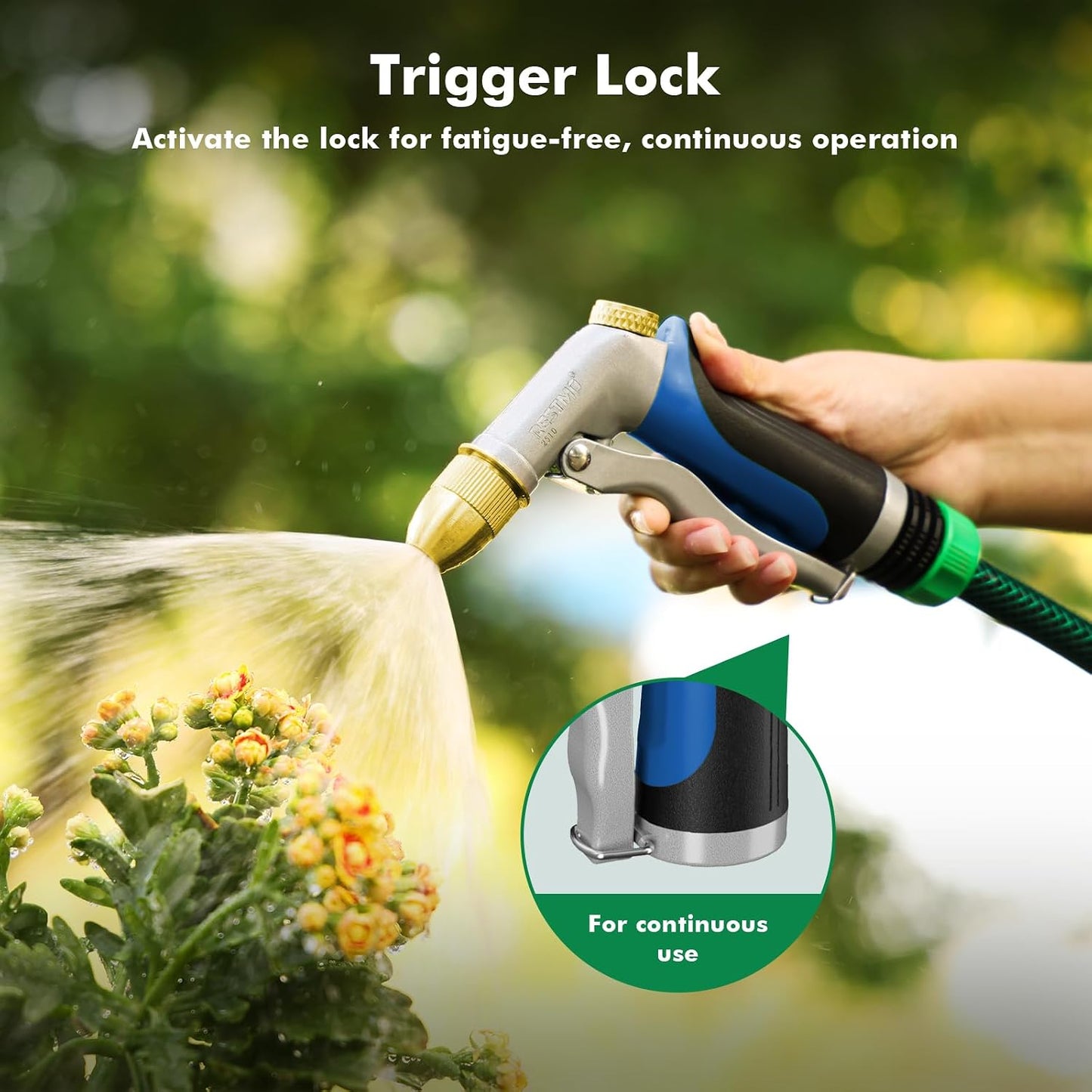 RESTMO Metal Water Hose Nozzle, Heavy Duty Garden Hose Sprayer for Outdoor | Adjustable Brass Spray Head, 4 Watering Patterns, Jet | Mist | Cone | Full, Leak-proof, Ideal for Lawn & Plant & Car, Green