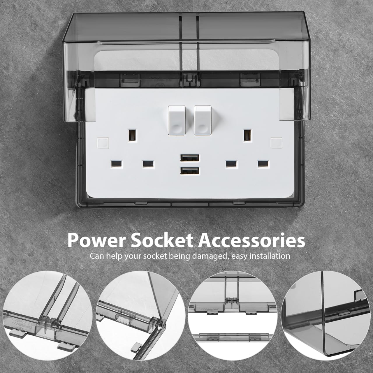 Garneck Waterproof Outdoor Outlet Cover: Weatherproof Double-Gang Electrical Receptacle Protector Box with flip-top design Adhesive wall mount Plug Socket Cover for Home, Kitchen, Bathroom, Patio