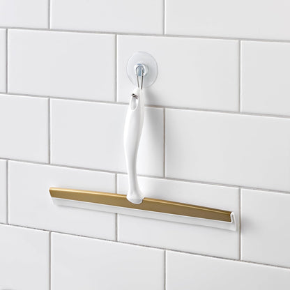 iDesign Zia Metal and Plastic Bathroom Squeegee for Shower, Glass Doors, Floors, Mirrors, with Suction Hook Holder , 12 Inches, Clear and Stainless Steel