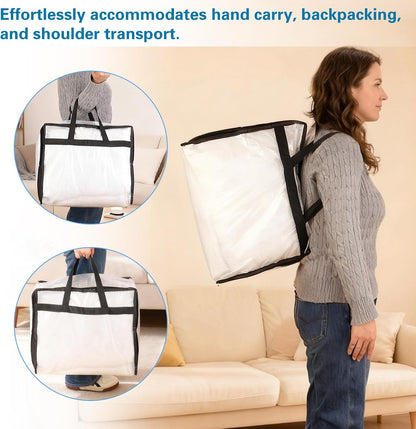 Fixwal 4 Pack 75L Extra Large XL Clear Storage Bags With Zipper for Blankets, Quilts, Clothes, Comforter, Bedding and Pillows