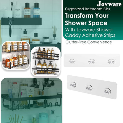 Shower Caddy Adhesive Replacement Stickers Sticker Shelf Basket Strips Suction Hooks Large Strong Hook for Bathroom Storage Corner Transparent Shelves Wall Mount 3 Hooks 11 13/16"
